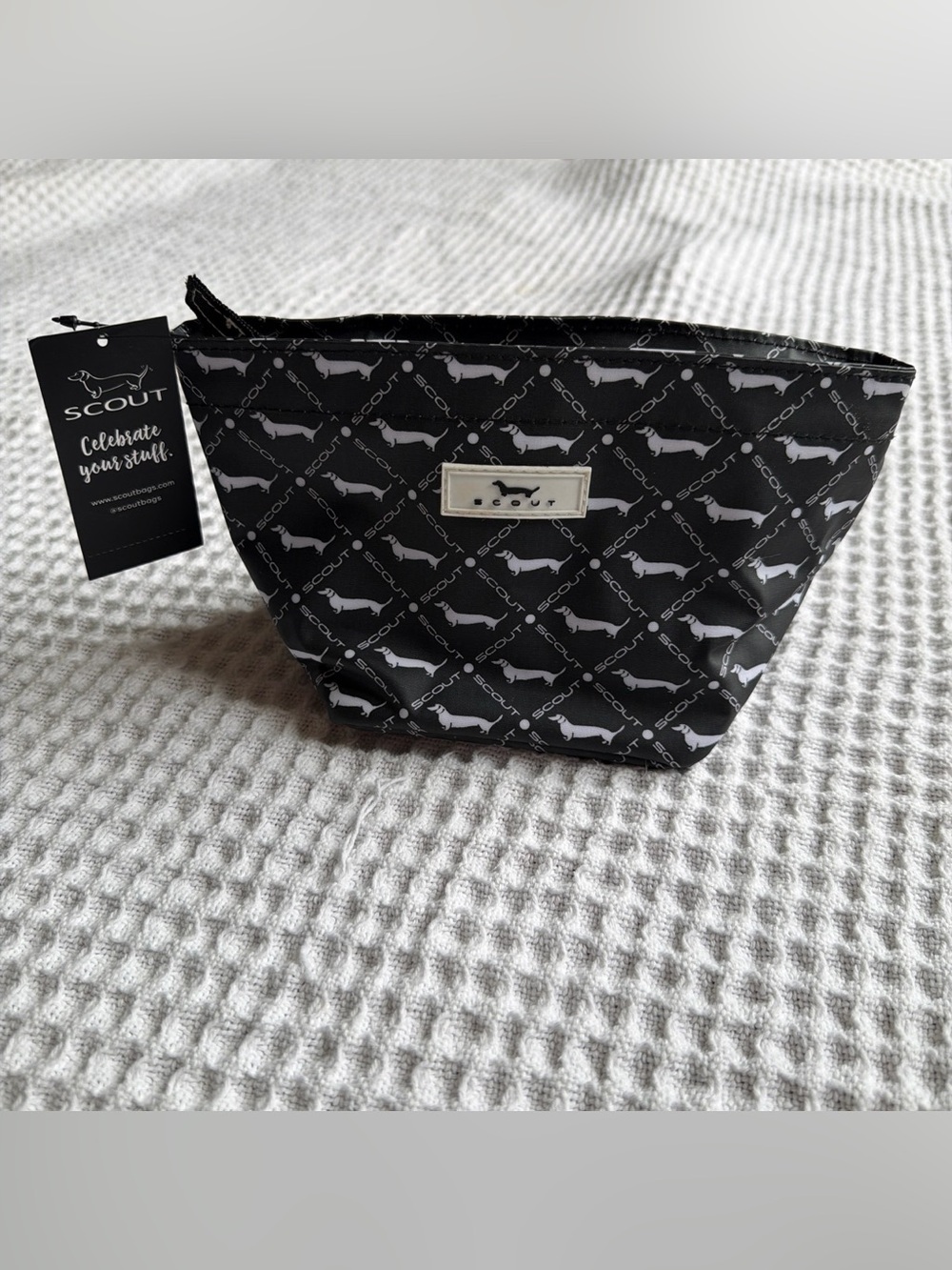 Scout Black Cosmetic Pouch with White Dachshund Pattern